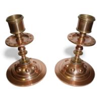 Arts and Crafts – Pair of Copper Candlesticks (c.1900) - Thumbnail 1