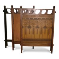 Liberty & Co., Three Oak Fire Screens with Stylised Cut-outs to the Top & Pegged Details