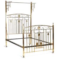 An Arts & Crafts Cast Brass Half Tester Double Bed with Stylised Floral Details