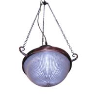 An Arts and Crafts Copper Hanging Light with Original Glass Bowls