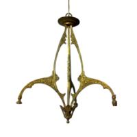 A Guilded Continental Art Nouveau Three Branch Arm Ceiling Chandelier