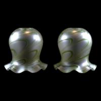 Arts and Crafts, c.1910 Pair of Hand Blown Green Swirl Glass Shades