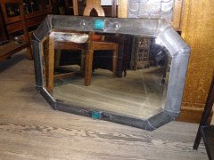 Liberty & Co. a Large Subtly Hammered Pewter Oblong Mirror with Ruskin Jewel - Thumbnail 3