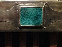 Liberty & Co. a Large Subtly Hammered Pewter Oblong Mirror with Ruskin Jewel - Thumbnail 5