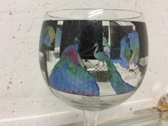Vedar. A wine glass with hand painted enamelling of a naked lady amongst Peacocks - Thumbnail 6