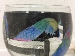 Vedar. A wine glass with hand painted enamelling of a naked lady amongst Peacocks - Thumbnail 9
