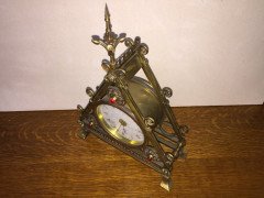 Bruce Talbert. A Reformed Gothic brass triform mantel timepiece - Thumbnail 4