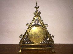 Bruce Talbert. A Reformed Gothic brass triform mantel timepiece - Thumbnail 6