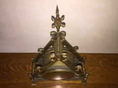 Bruce Talbert. A Reformed Gothic brass triform mantel timepiece - Thumbnail 7