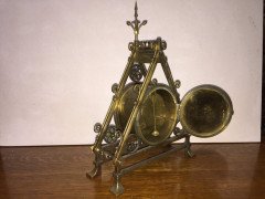 Bruce Talbert. A Reformed Gothic brass triform mantel timepiece - Thumbnail 10
