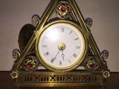 Bruce Talbert. A Reformed Gothic brass triform mantel timepiece - Thumbnail 11