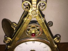 Bruce Talbert. A Reformed Gothic brass triform mantel timepiece - Thumbnail 13