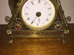 Bruce Talbert. A Reformed Gothic brass triform mantel timepiece - Thumbnail 14