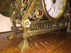 Bruce Talbert. A Reformed Gothic brass triform mantel timepiece - Thumbnail 15