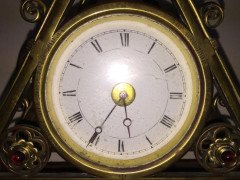 Bruce Talbert. A Reformed Gothic brass triform mantel timepiece - Thumbnail 16