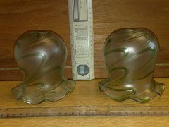 Arts and Crafts, c.1910 Pair of Hand Blown Green Swirl Glass Shades - Thumbnail 2
