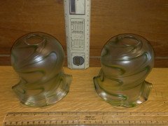 Arts and Crafts, c.1910 Pair of Hand Blown Green Swirl Glass Shades - Thumbnail 3