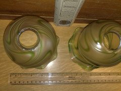 Arts and Crafts, c.1910 Pair of Hand Blown Green Swirl Glass Shades - Thumbnail 5