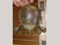 Arts and Crafts, c.1910 Pair of Hand Blown Green Swirl Glass Shades - Thumbnail 6
