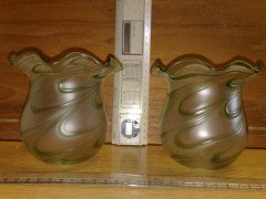 Arts and Crafts, c.1910 Pair of Hand Blown Green Swirl Glass Shades - Thumbnail 7