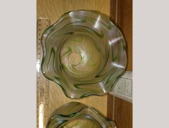 Arts and Crafts, c.1910 Pair of Hand Blown Green Swirl Glass Shades - Thumbnail 9