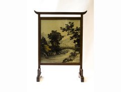 E W Godwin (attributed). An Anglo Japanese fire screen with Japanese silk  - Thumbnail 1