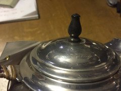 WAS Benson. A rare silver tea pot with wickerwork handle - Thumbnail 3