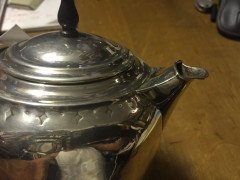 WAS Benson. A rare silver tea pot with wickerwork handle - Thumbnail 4
