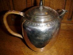 WAS Benson. A rare silver tea pot with wickerwork handle - Thumbnail 5