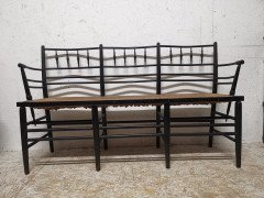 Morris and Co. A rare and exceptional museum quality ebonised Sussex three seat settee - Thumbnail 1
