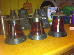 A Good Set of Three Arts & Crafts Hand Hammered Conical Shaped Ceiling Lights - Thumbnail 2