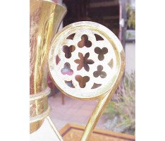 A W N Pugin. A pair of Gothic Revival brass flower vases engraved 'St Mary's Parish' - Thumbnail 5
