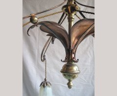 WAS Benson. A rare four branch copper and brass chandelier - Thumbnail 3