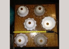 Set of Six Arts and Crafts Milky White Glass Shades with Clear Edges c.1910 - Thumbnail 2
