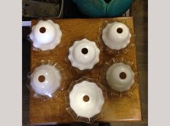 Set of Six Arts and Crafts Milky White Glass Shades with Clear Edges c.1910 - Thumbnail 3