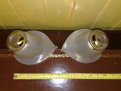 Pair of Lily-Shaped Vaseline Glass Shades with Flared Rims - Thumbnail 2