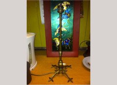 WAS Benson. An Arts and Crafts brass four leg table lamp - Thumbnail 1