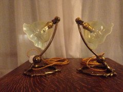 WAS Benson. A rare pair of swan shaped table lights with mistletoe leaf and berry bases. - Thumbnail 2