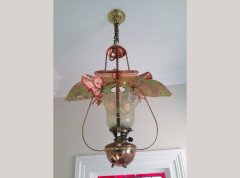 WAS Benson. A rare copper and brass lantern with large reflector in the shape of petals - Thumbnail 2