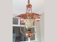 WAS Benson. A rare copper and brass lantern with large reflector in the shape of petals - Thumbnail 3