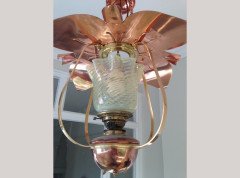WAS Benson. A rare copper and brass lantern with large reflector in the shape of petals - Thumbnail 4