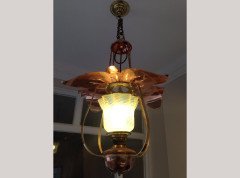 WAS Benson. A rare copper and brass lantern with large reflector in the shape of petals - Thumbnail 5
