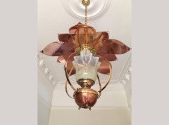 WAS Benson. A rare copper and brass lantern with large reflector in the shape of petals - Thumbnail 1