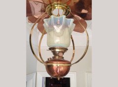 WAS Benson. A rare copper and brass lantern with large reflector in the shape of petals - Thumbnail 4