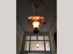 WAS Benson. A rare copper and brass lantern with large reflector in the shape of petals - Thumbnail 5