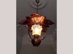 WAS Benson. A rare copper and brass lantern with large reflector in the shape of petals - Thumbnail 6