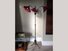 WAS Benson. A rare three branch adjustable standard lamp with extending and inverting shades - Thumbnail 1