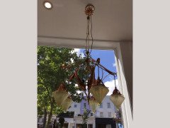 WAS Benson. A rare five arm chandelier with original James Powell Vaseline shades - Thumbnail 3