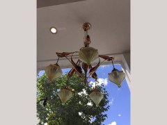 WAS Benson. A rare five arm chandelier with original James Powell Vaseline shades - Thumbnail 4