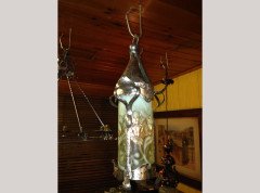 An Arts and Crafts silver plated lantern with floral Vaseline shade. - Thumbnail 1